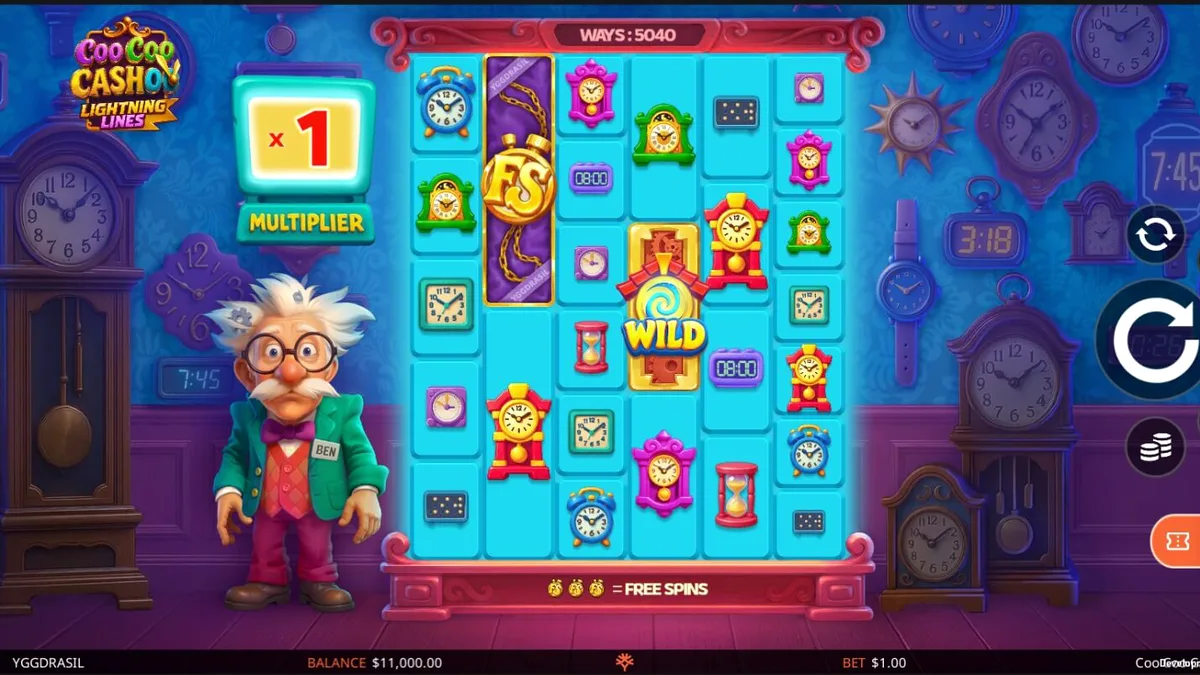 Tampilan visual slot Coo Coo Cashoo dengan tema bengkel jam eksentrik.
